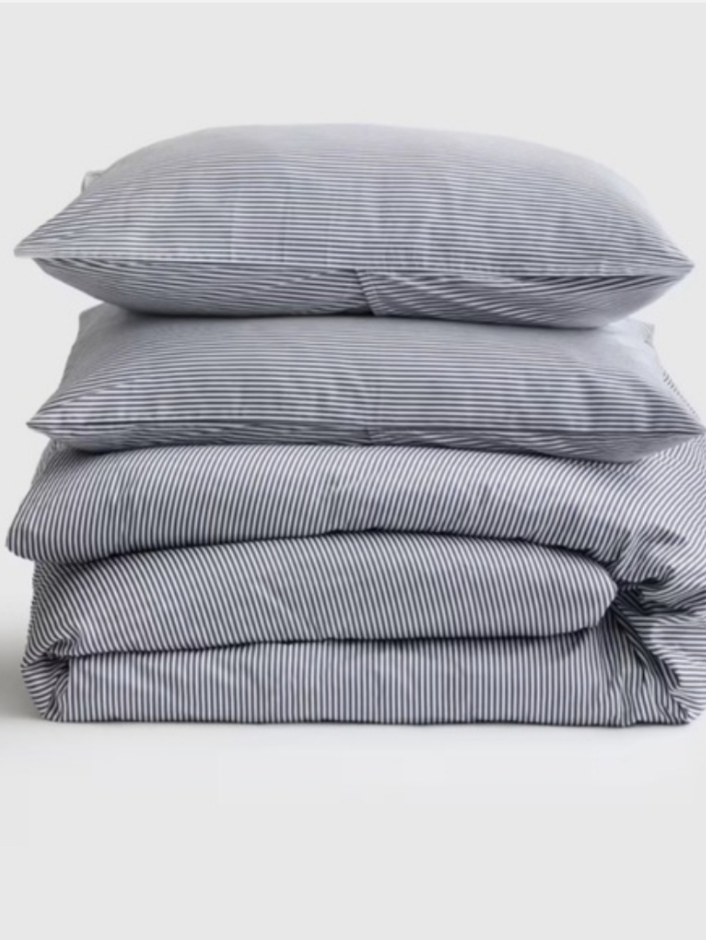 Quince Classic Organic Percale Duvet Cover Set in Blue Oxford Stripe - Queen